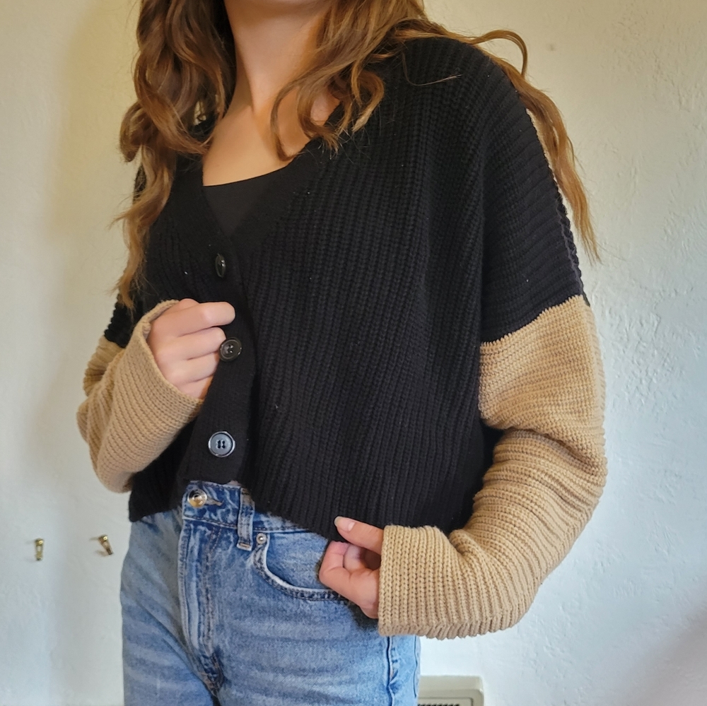 Colorblock Black & Tan Cardigan Forever 21 S